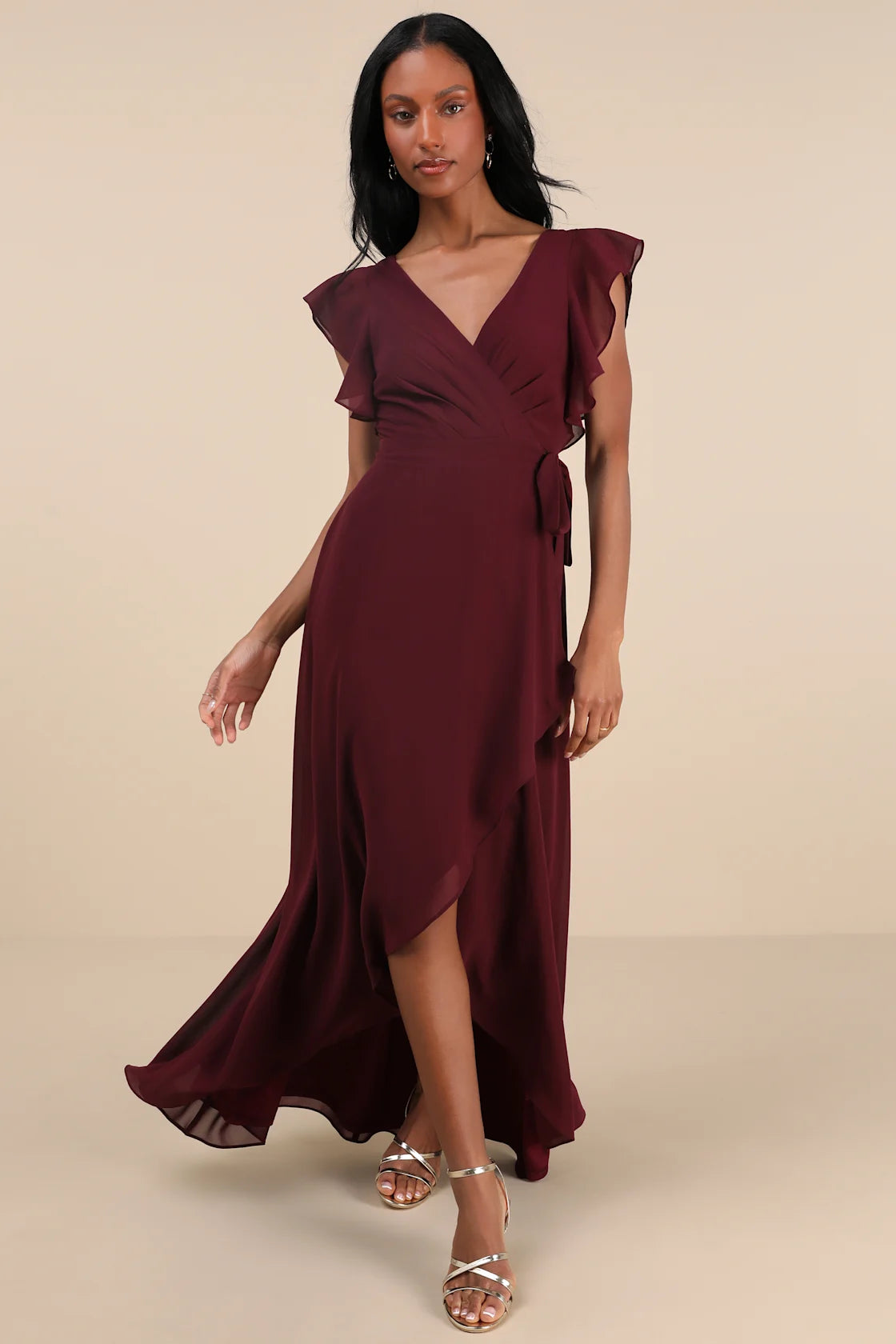 Ravishing Charm Emerald Ruffled Wrap High-Low Maxi Dress