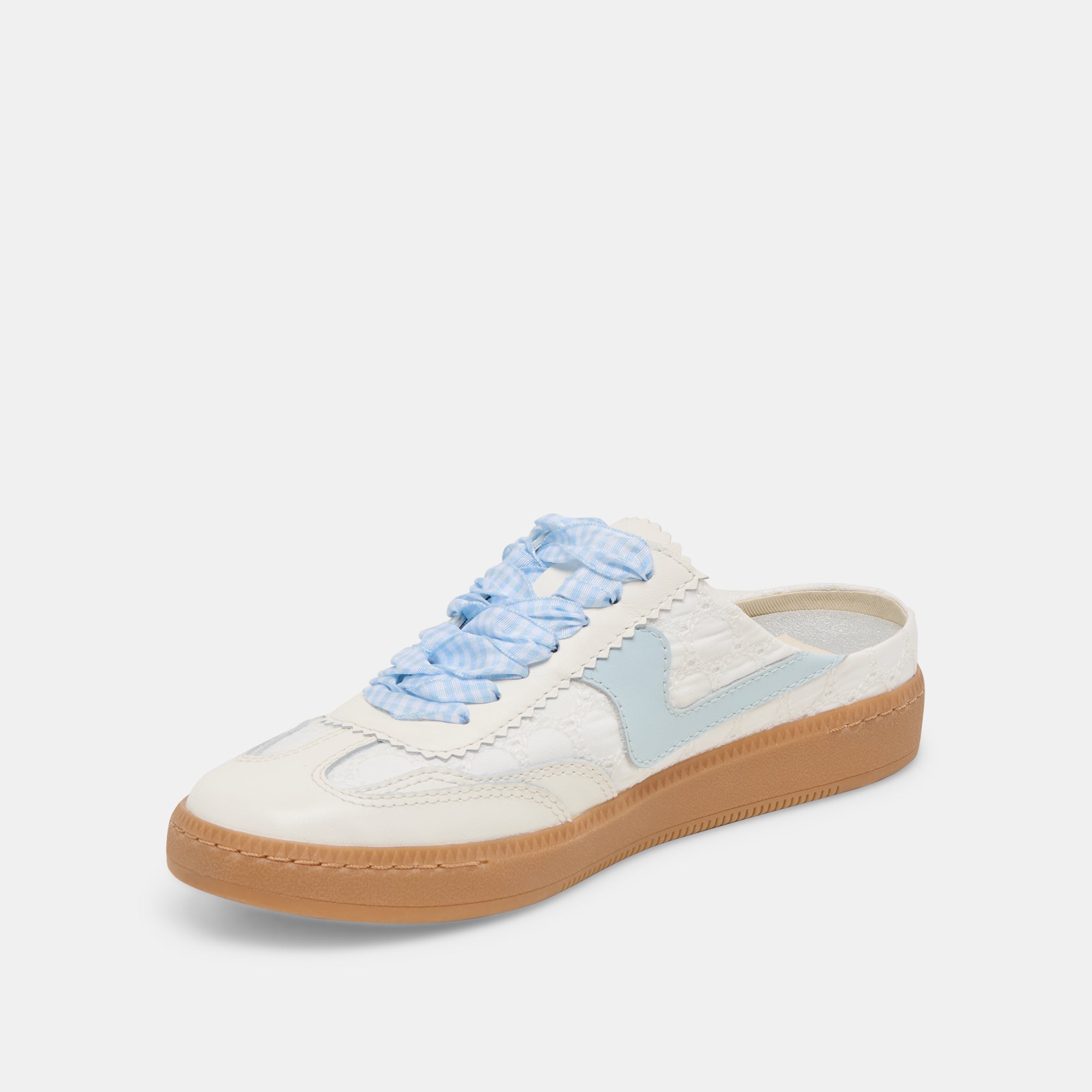 NOTICE SLIDE SNEAKERS WHITE BLUE EYELET