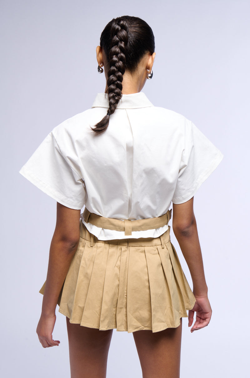 SIENNA BELTED SHORT SLEEVE BUTTON DOWN