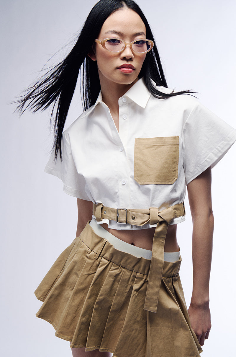 SIENNA BELTED SHORT SLEEVE BUTTON DOWN